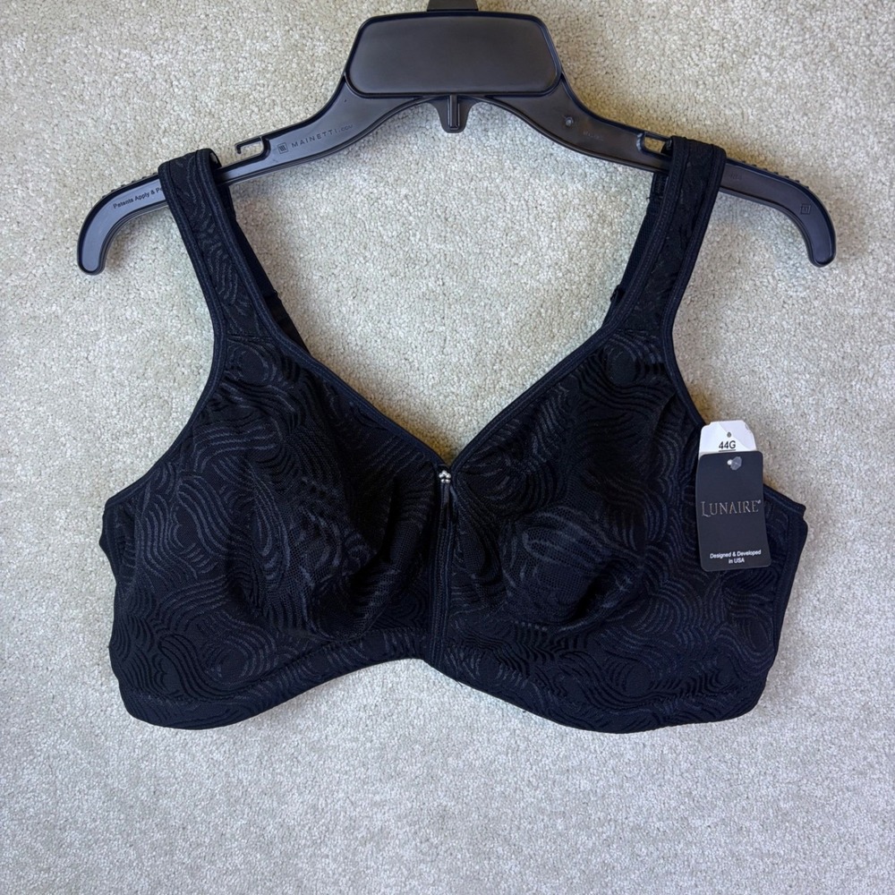 Lunaire Bra Womens 44G Black Wireless Full Coverage Jacquard Lace 13314 NEW